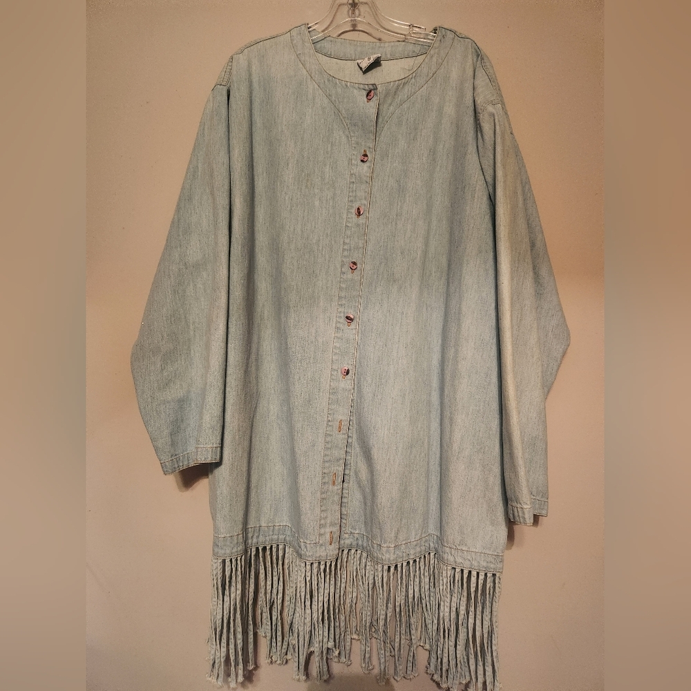 Vintage CMC Fringe Detail Denim Button-Down Shirt